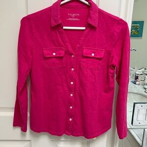 Talbots Fuchsia Button-Front Long Sleeve Shirt